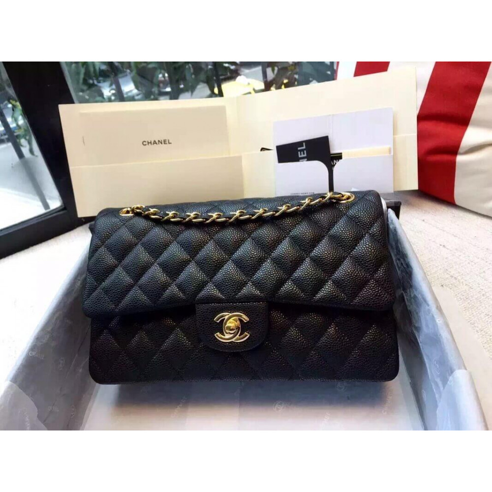 Chanel Black Caviar Rectangular Flap Bag with Light Gold Hardware A01112 LDBS16036