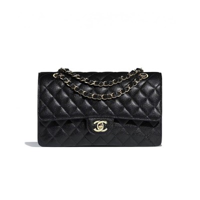 Chanel Black Caviar Rectangular Flap Bag with Light Gold Hardware A01112 LDBS16036