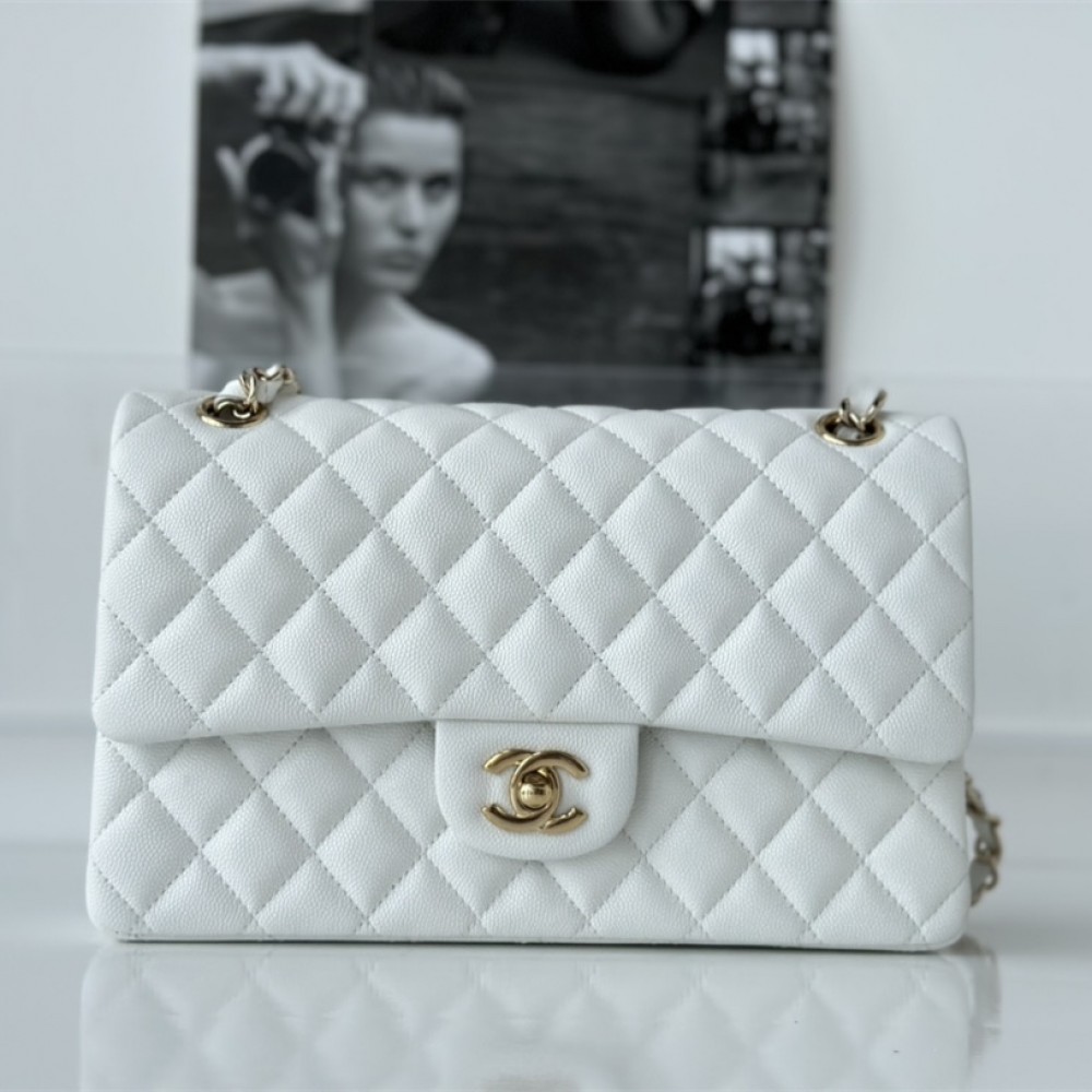 Chanel CF Series Flap Bag Medium White Gold Hardware