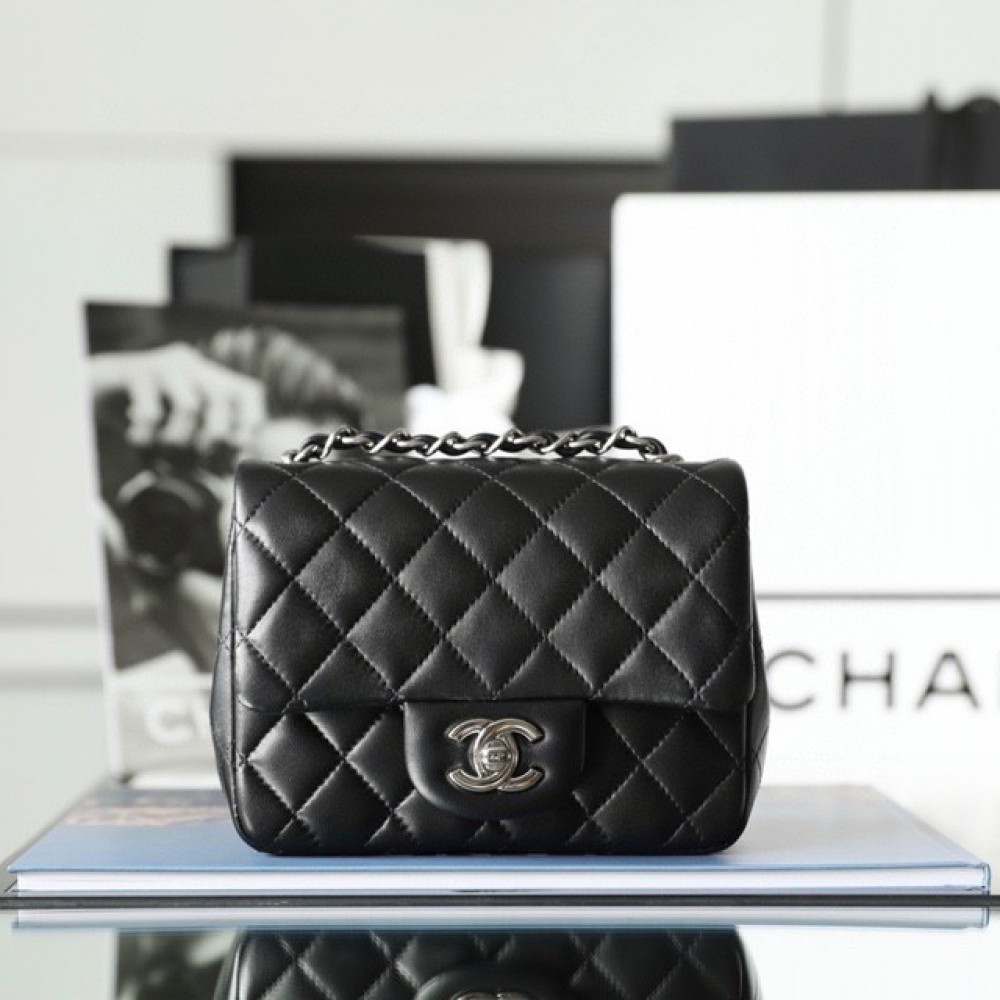 Chanel CF Series Lambskin Black and Silver Mini