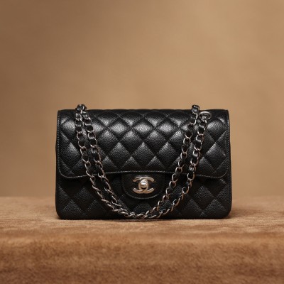 Chanel CF series caviar flap bag black silver-tone hardware