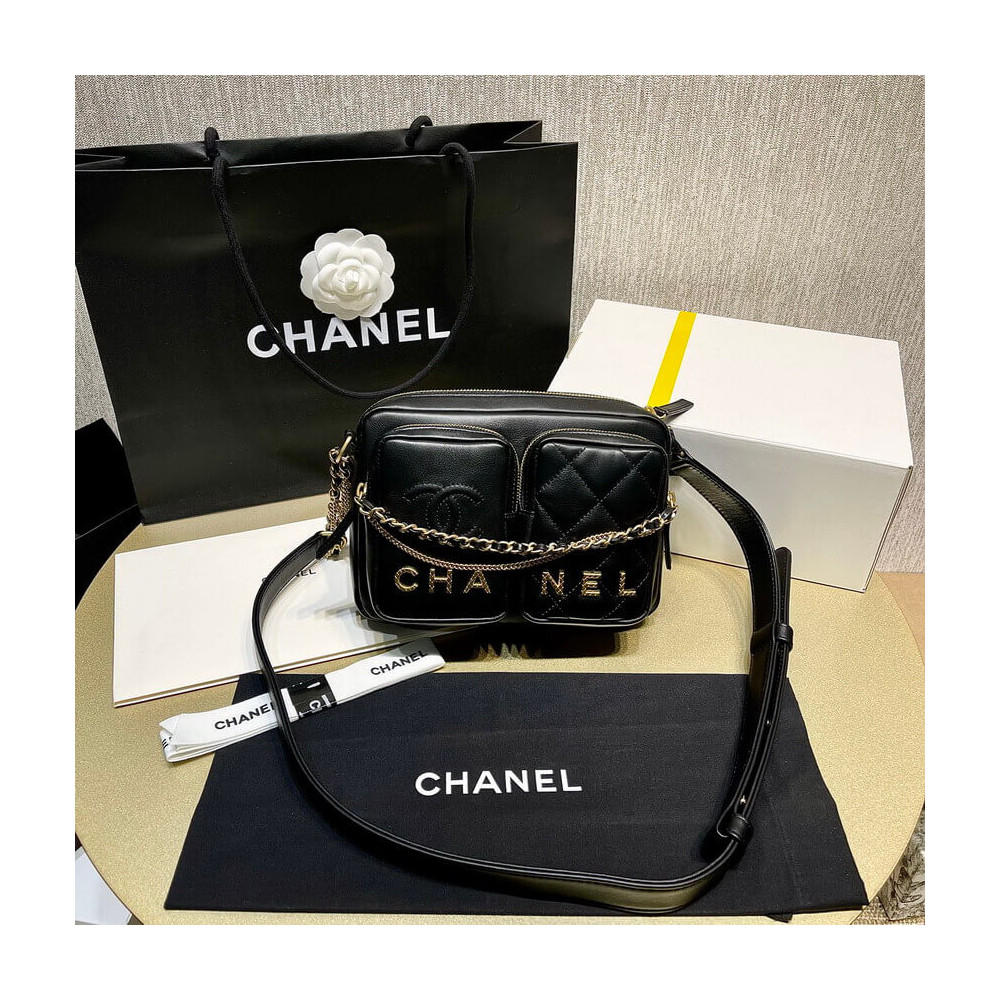 Chanel Calfskin Leather Camera Case Black AS2924 LDBS16097