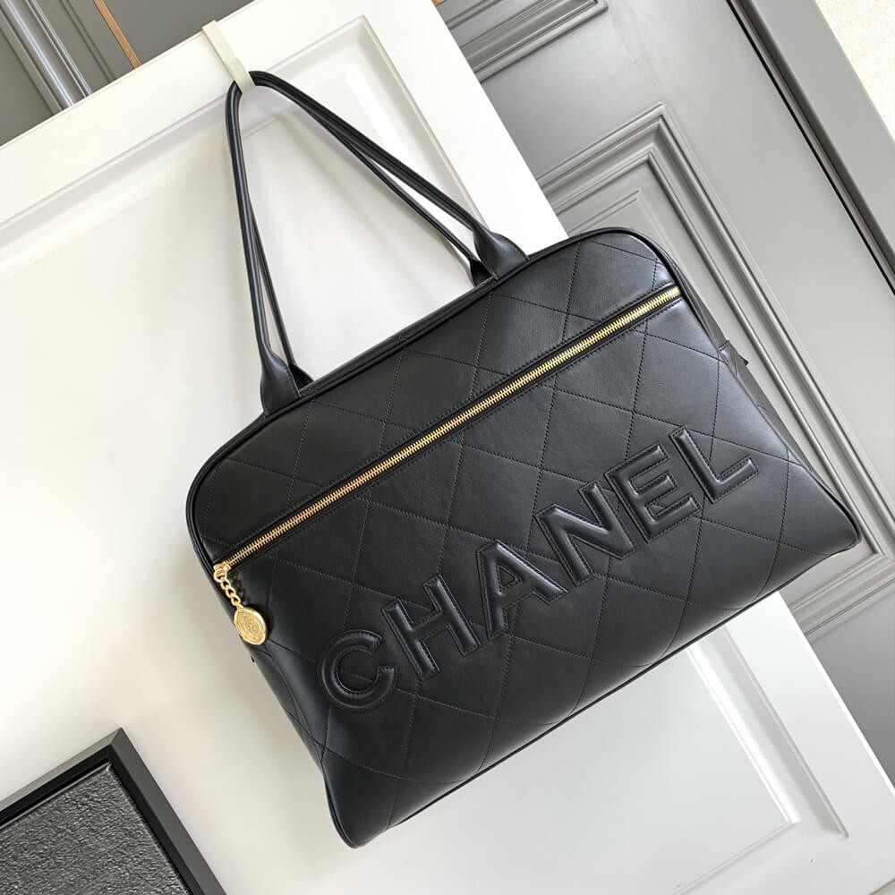 Chanel Calfskin Quilted Logo Maxi Bowling Bag AS3718 LDBS16109