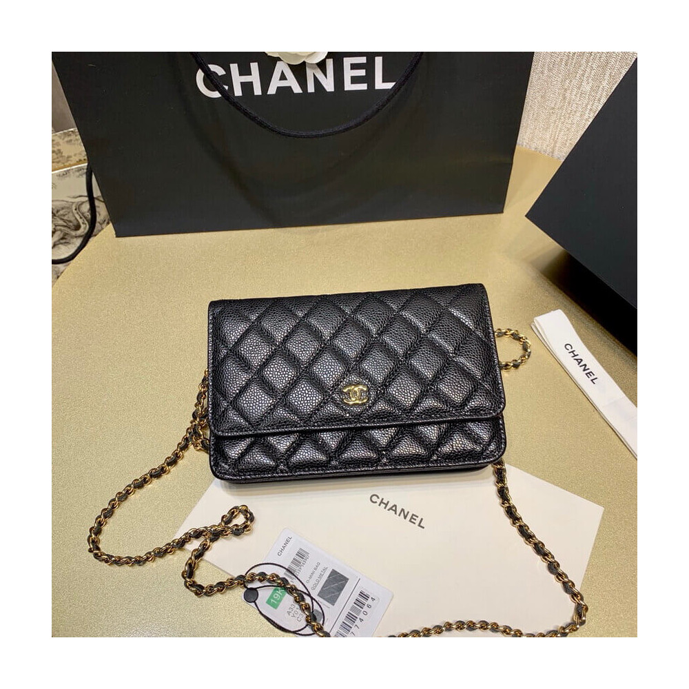 Chanel Caviar Quilted Wallet On Chain Woc Gold Hardware A33814 LDBS16120