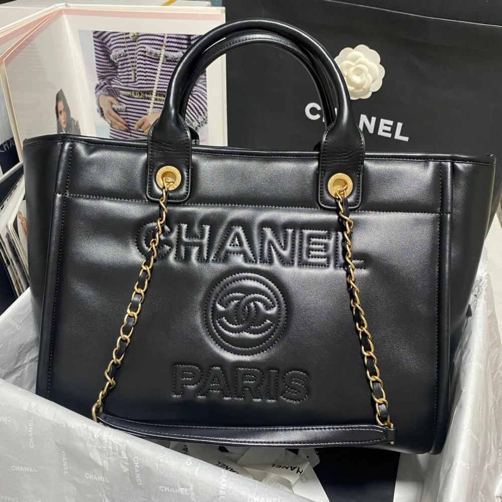 Chanel Deauville Calfskin Small Shopping Bag Black AS3257 LDBS16089