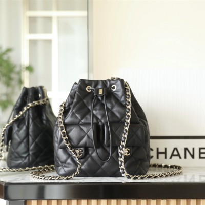 Chanel Drawstring Shoulder Bucket Bag Light Gold