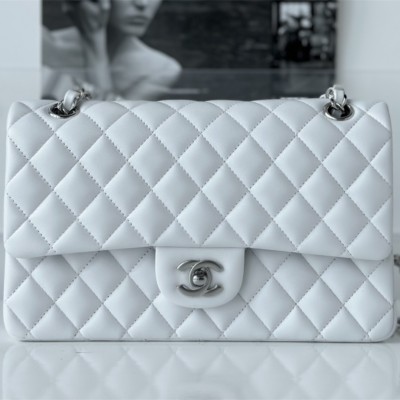 Chanel Flap Bag Lambskin White with Silver Hardware