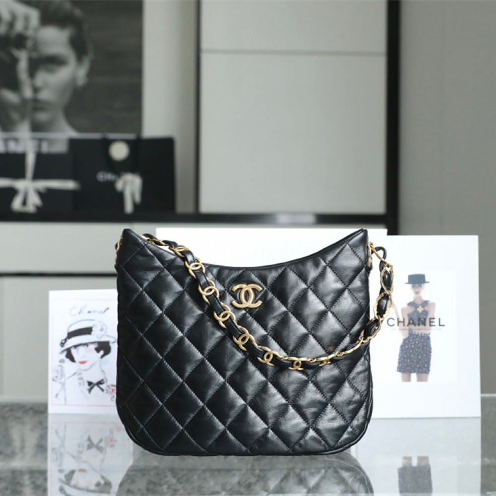 Chanel Hobo Bag Black and Gold Large