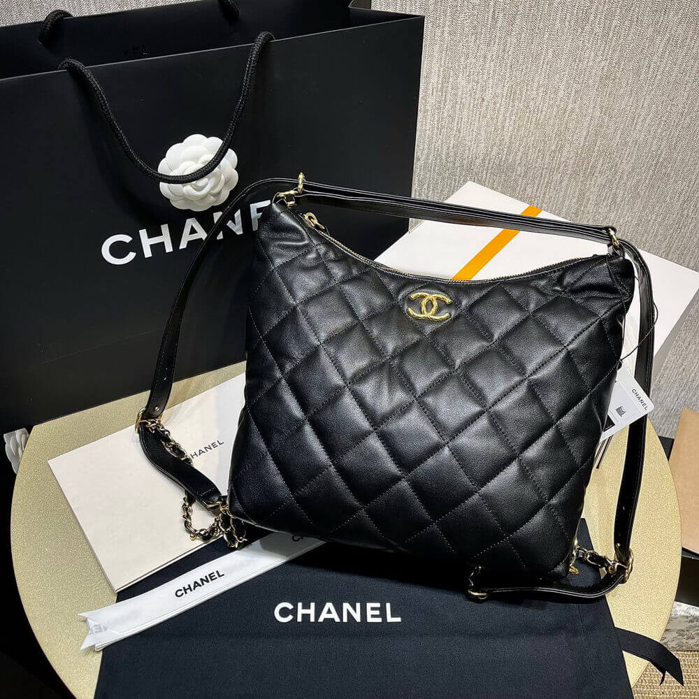 Chanel Hobo Bag in Black Lambskin AS3487 LDBS16076