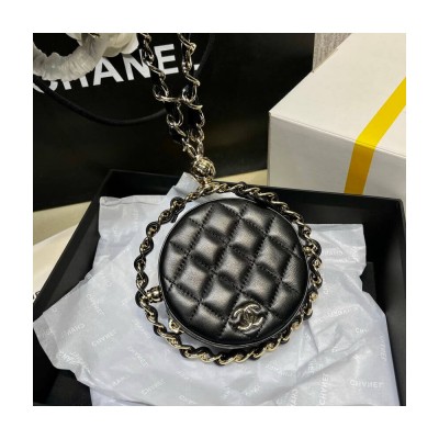 Chanel Lambskin Leather Pouch With Chain Black AP2568 LDBS16084