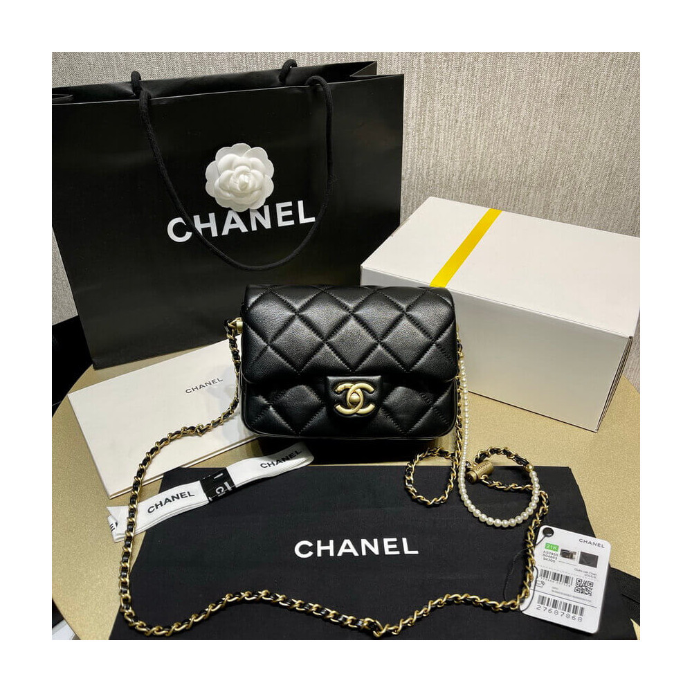 Chanel Lambskin Mini Flap Bag Black AS2855 LDBS16041