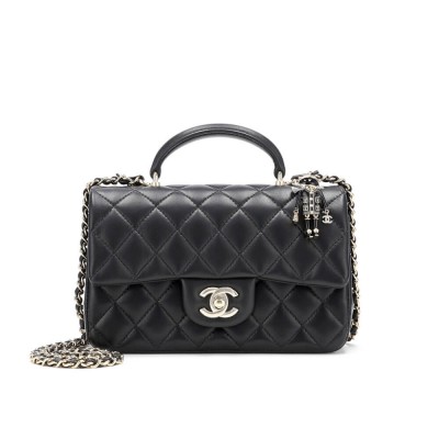 Chanel Lambskin Mini Flap Bag With Top Handle Black with Lion Charm AS2431 LDBS16101