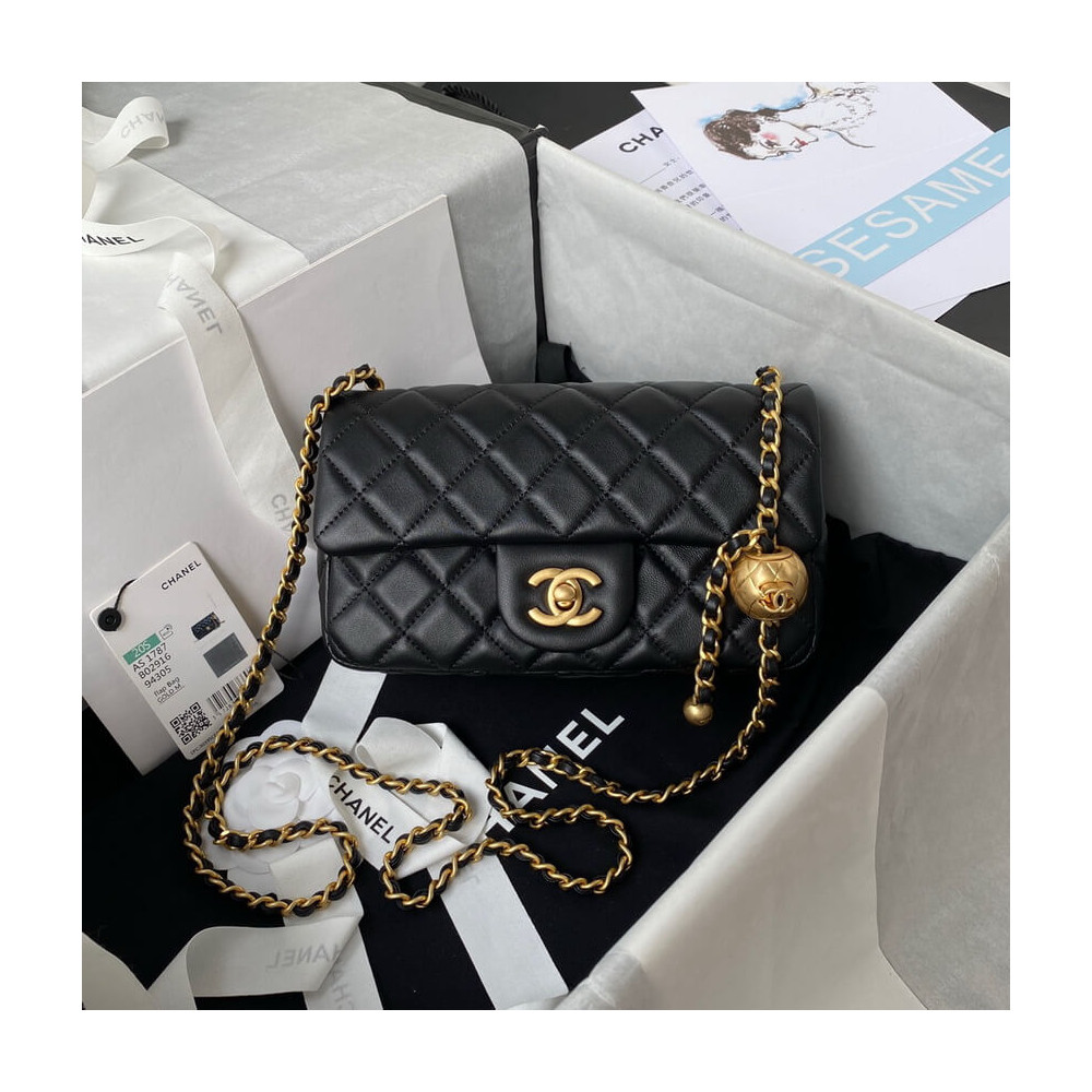 Chanel Lambskin Pearl Flap Bag Black AS1787 LDBS16043