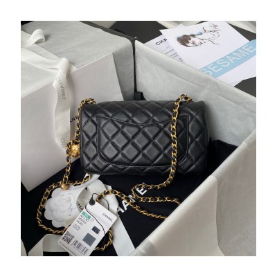 Chanel Lambskin Pearl Flap Bag Black AS1787 LDBS16043