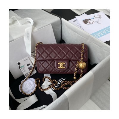 Chanel Lambskin Pearl Flap Bag Burgundy AS1787 LDBS16044