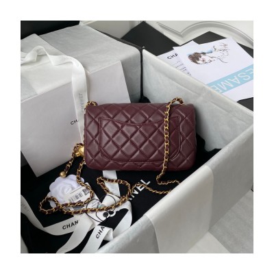 Chanel Lambskin Pearl Flap Bag Burgundy AS1787 LDBS16044