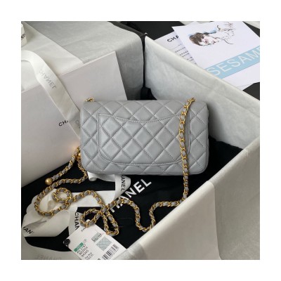 Chanel Lambskin Pearl Flap Bag Grey AS1787 LDBS16045