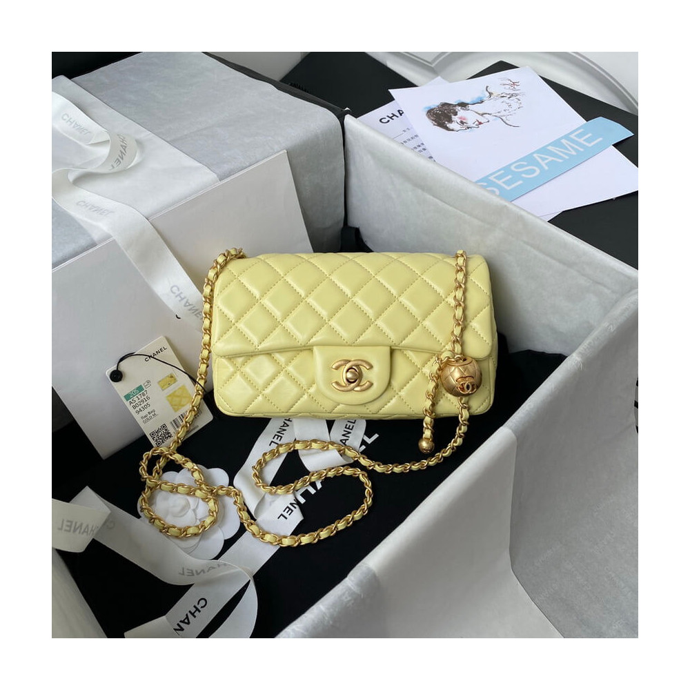 Chanel Lambskin Pearl Flap Bag Yellow AS1787 LDBS16049