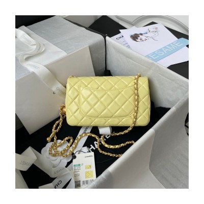 Chanel Lambskin Pearl Flap Bag Yellow AS1787 LDBS16049