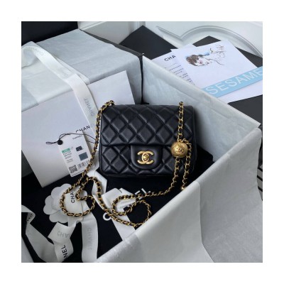 Chanel Lambskin Pearl Mini Flap Bag Black AS1786 LDBS16050