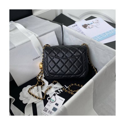 Chanel Lambskin Pearl Mini Flap Bag Black AS1786 LDBS16050