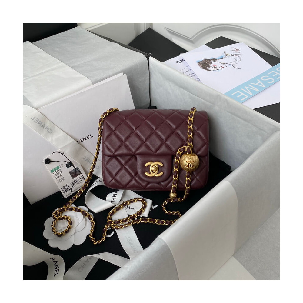 Chanel Lambskin Pearl Mini Flap Bag Burgundy AS1786 LDBS16051