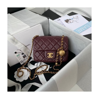 Chanel Lambskin Pearl Mini Flap Bag Burgundy AS1786 LDBS16051