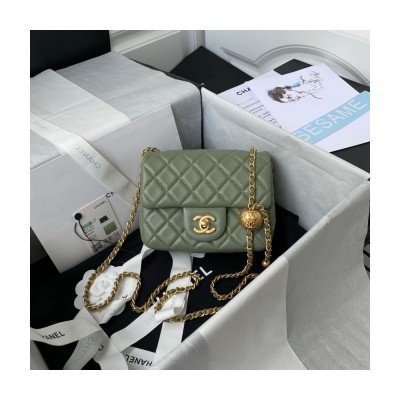 Chanel Lambskin Pearl Mini Flap Bag Green AS1786 LDBS16052