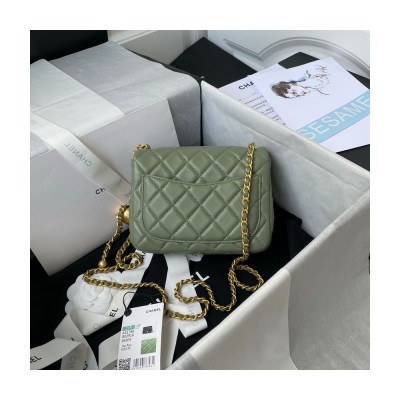 Chanel Lambskin Pearl Mini Flap Bag Green AS1786 LDBS16052