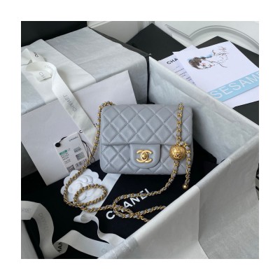 Chanel Lambskin Pearl Mini Flap Bag Grey AS1786 LDBS16053