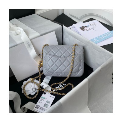 Chanel Lambskin Pearl Mini Flap Bag Grey AS1786 LDBS16053