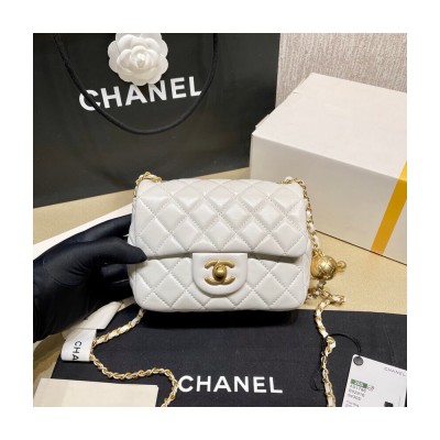 Chanel Lambskin Pearl Mini Flap Bag White AS1786 LDBS16055