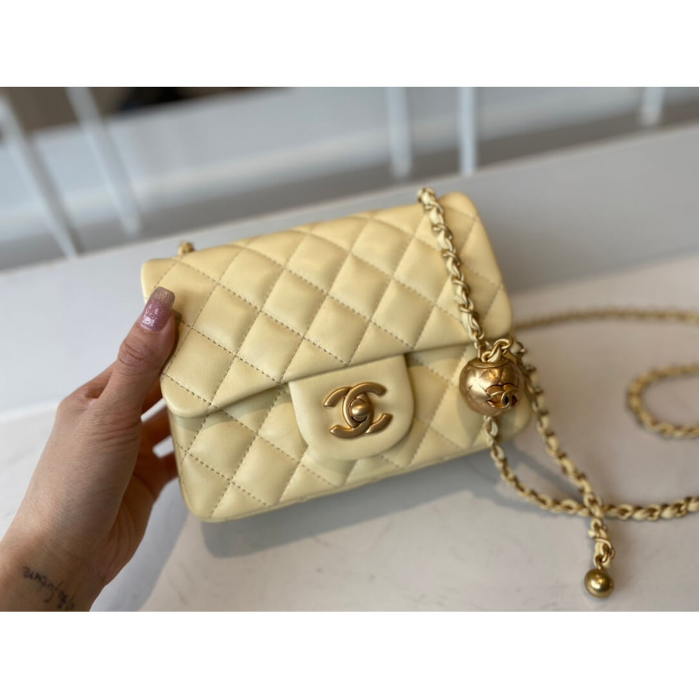 Chanel Lambskin Pearl Mini Flap Bag Yellow AS1786 LDBS16056