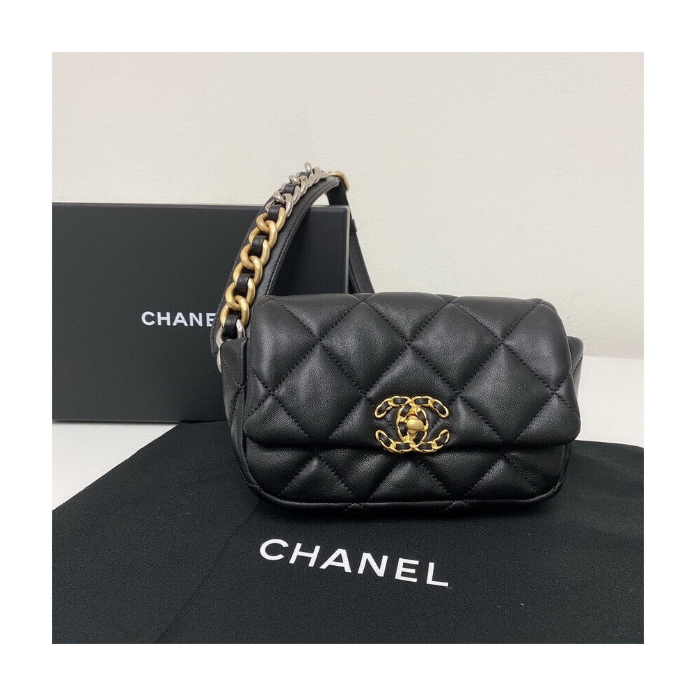 Chanel Lambskin Quilted Chanel 19 Waist Bag Black AS1163 LDBS16098