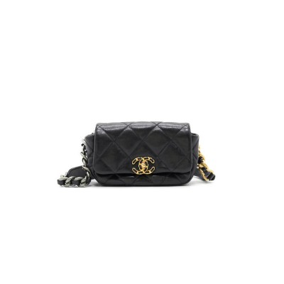 Chanel Lambskin Quilted Chanel 19 Waist Bag Black AS1163 LDBS16098