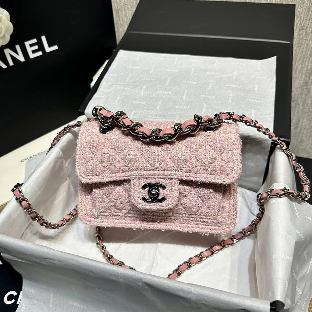 Chanel Mini Flap Bag Pink Tweed AS4051 LDBS16065