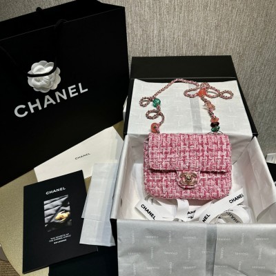 Chanel Mini Flap Bag in Pink Tweed AS3782 LDBS16063