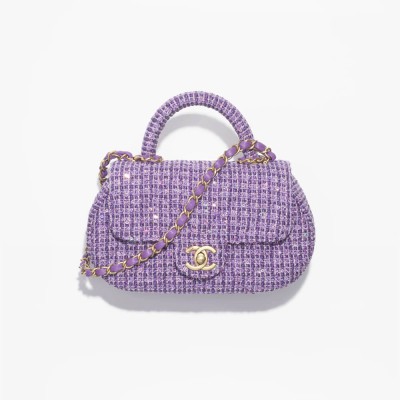 Chanel Mini Sequin Flap Bag with Top Handle Purple Tweed AS4573 LDBS16106