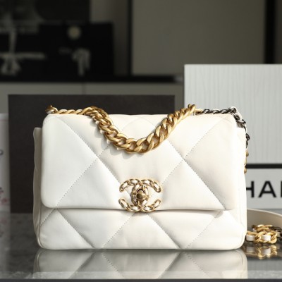 Chanel Official Website 19 Bag Lambskin Shoulder Bag White