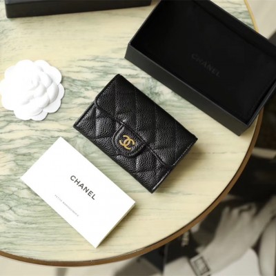 Chanel Short Wallet Caviar Leather Gold Buckle Medium