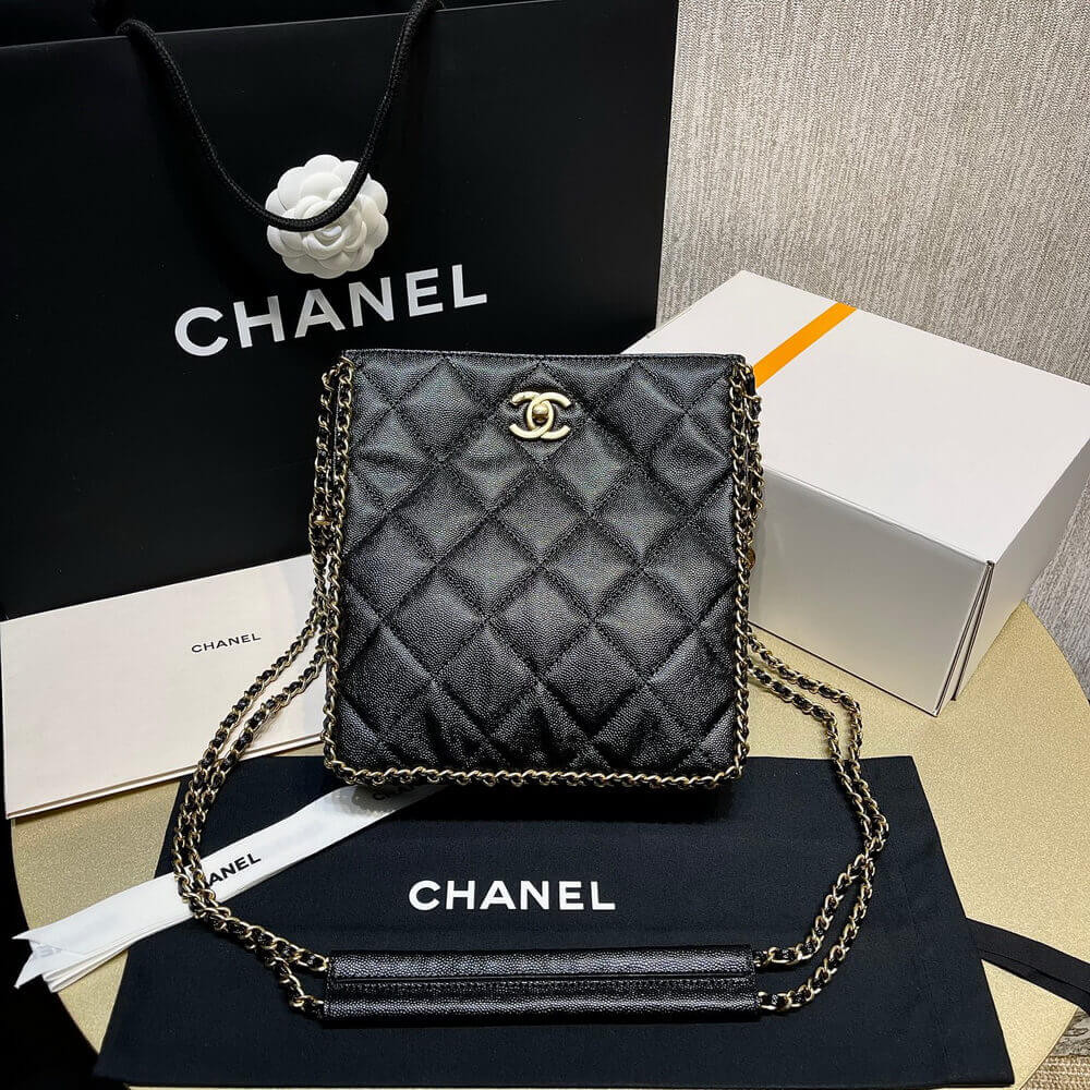 Chanel Small Tote in Black Grained Calfskin AS3470 LDBS16112