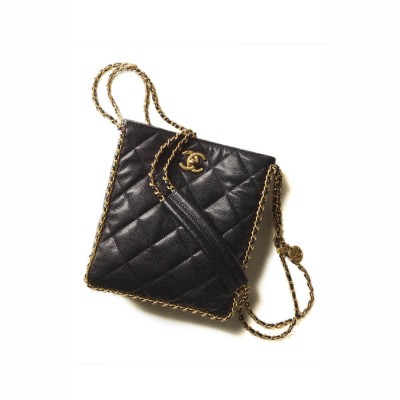 Chanel Small Tote in Black Grained Calfskin AS3470 LDBS16112