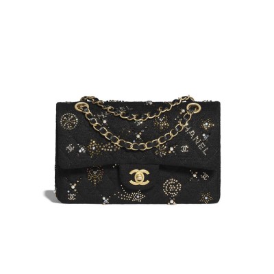 Chanel Tweed Small Double Flap Bag Embroidered Strass and Glass Pearls A01113 LDBS16072