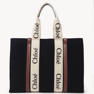 Chloe Large Woody Tote Bag In Black Felt LDBS243672