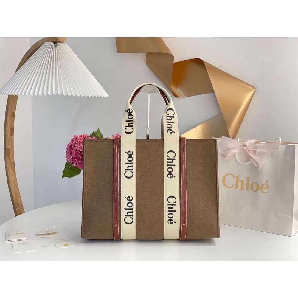 Chloe Large Woody Tote Bag In Brown Felt LDBS243676