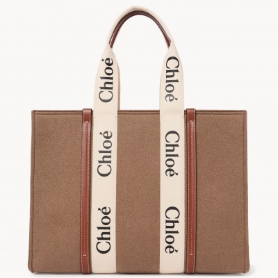 Chloe Large Woody Tote Bag In Brown Felt LDBS243676