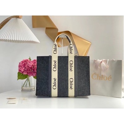 Chloe Large Woody Tote Bag In Grey Felt LDBS243653