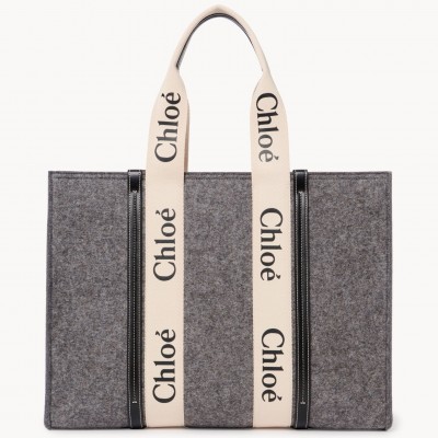 Chloe Large Woody Tote Bag In Grey Felt LDBS243653