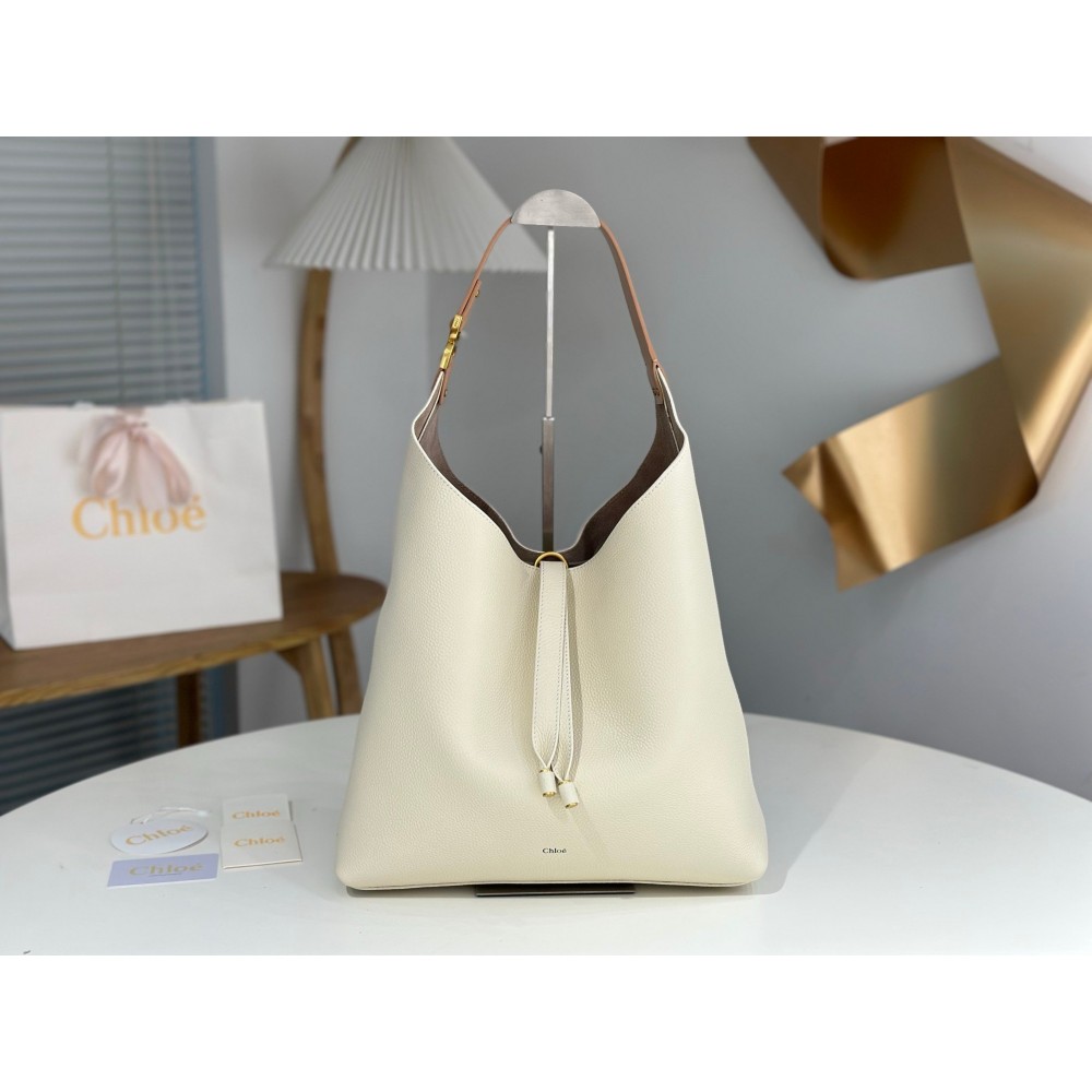 Chloe Marcie Hobo Bag in White Grained Leather LDBS243675