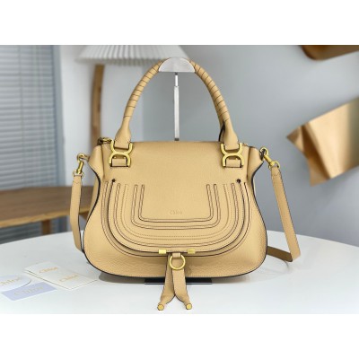 Chloe Marcie Medium Double Carry Bag in Beige Grained Leather LDBS243679